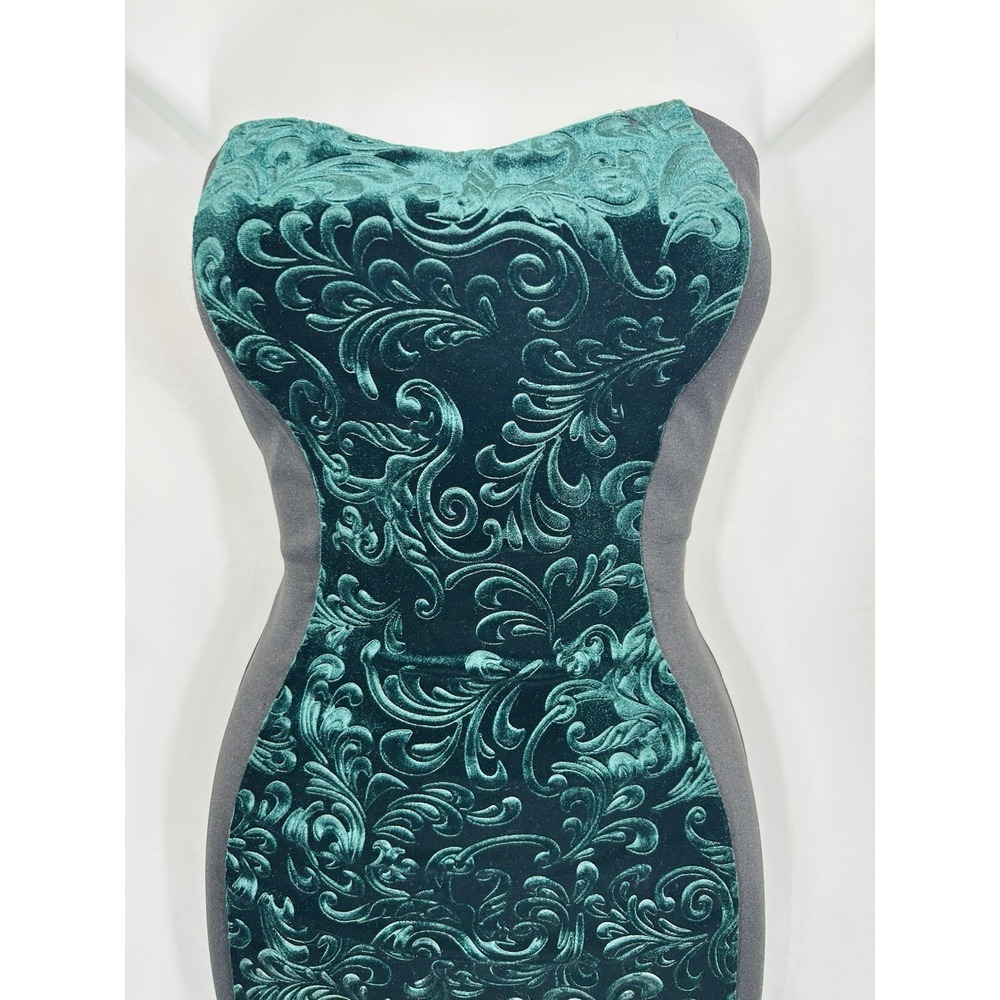 Vintage USA Y2K Green Velvet Burnout‎ Dress Size S Forest Fairy Whimsigoth Glam - Picture 7 of 14